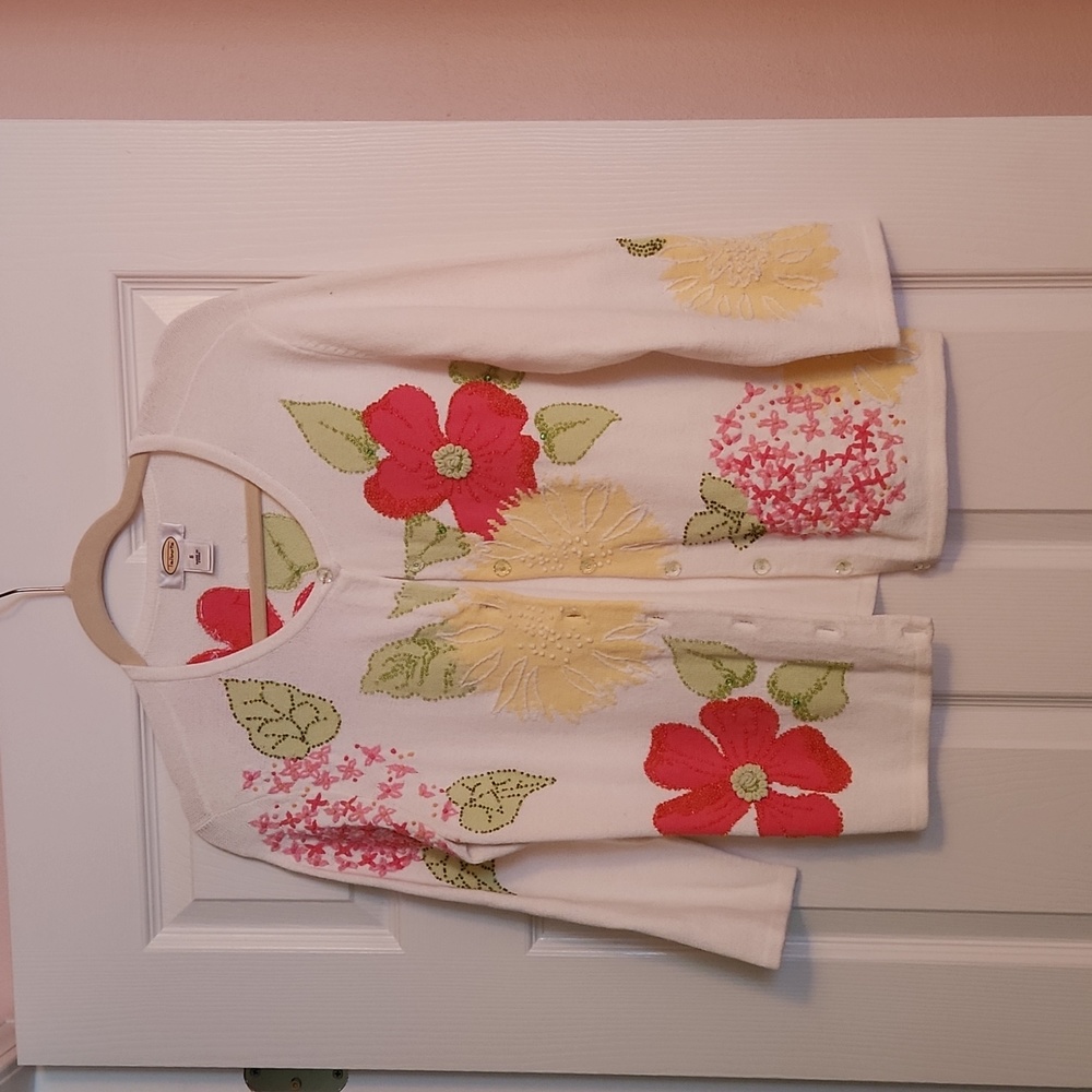 Talbots Floral Beaded Cardigan